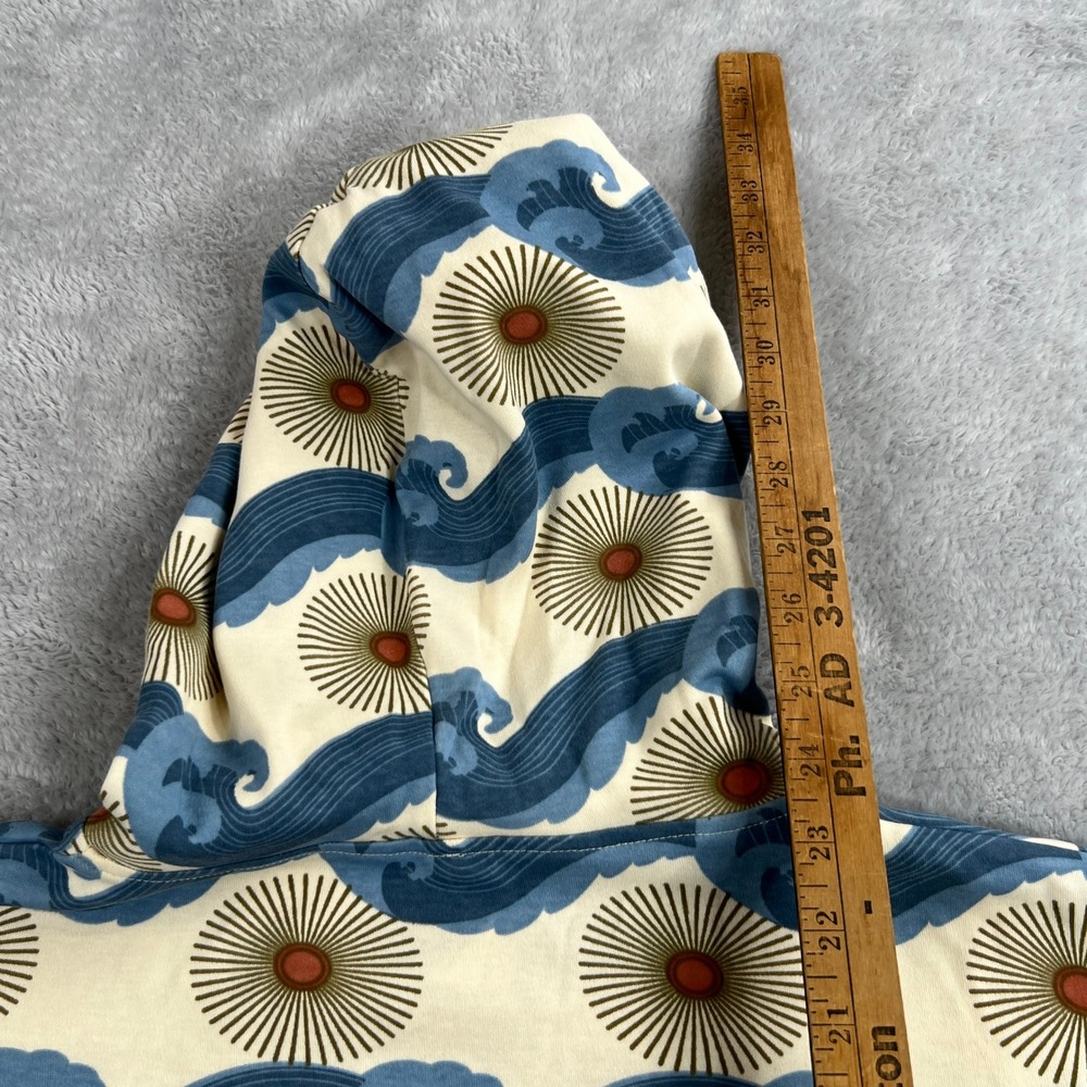 Kate Quinn Wave Sun Print Organic Cotton Hoodie XS Cream Blue Womens Art Nouveau - Picture 5 of 8
